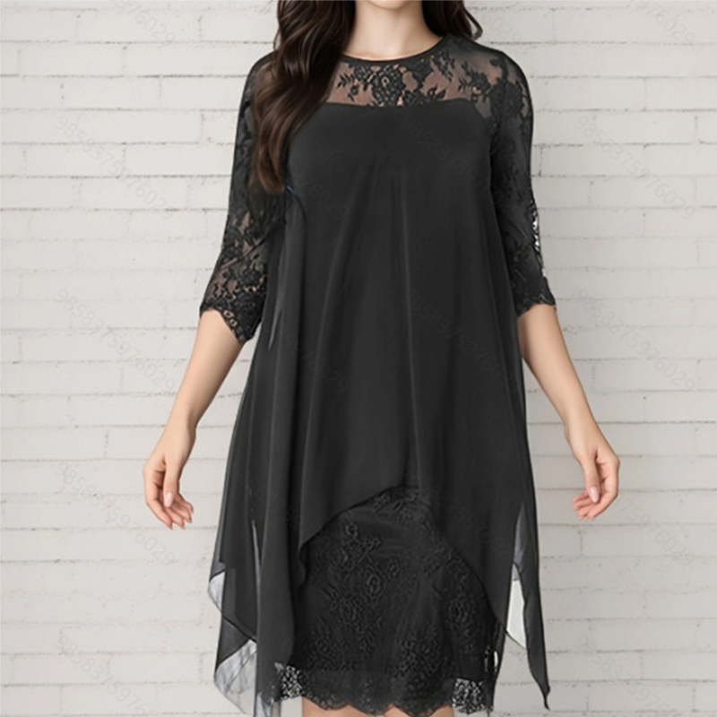 Vestit elegant de renda amb orllat asimètriu
