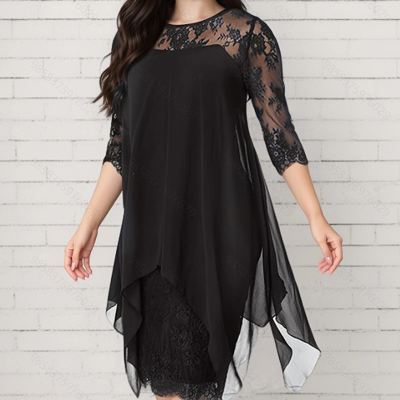 Vestit elegant de renda amb orllat asimètriu