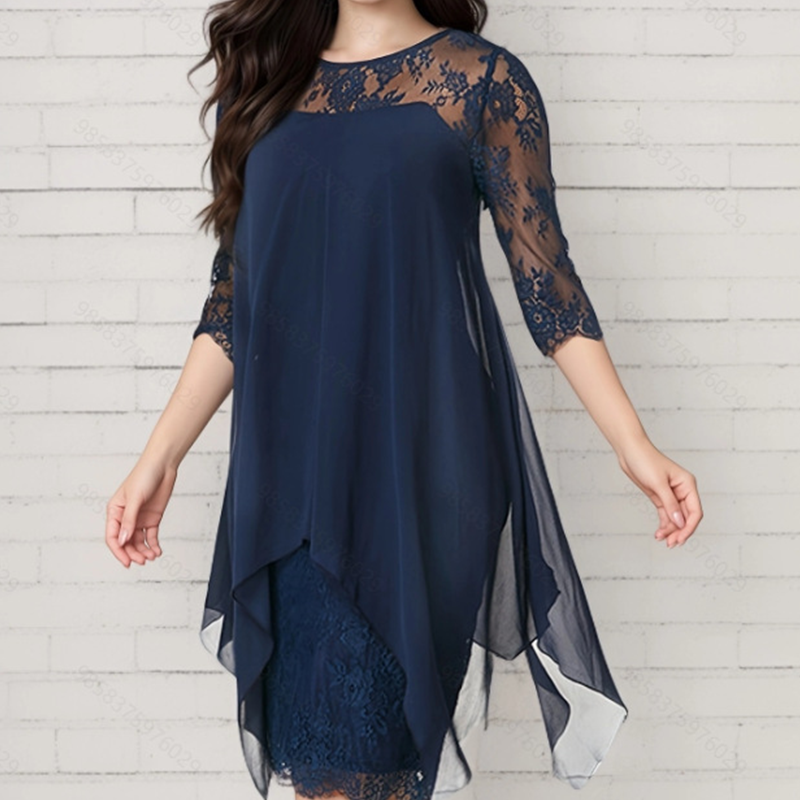 Vestit elegant de renda amb orllat asimètriu
