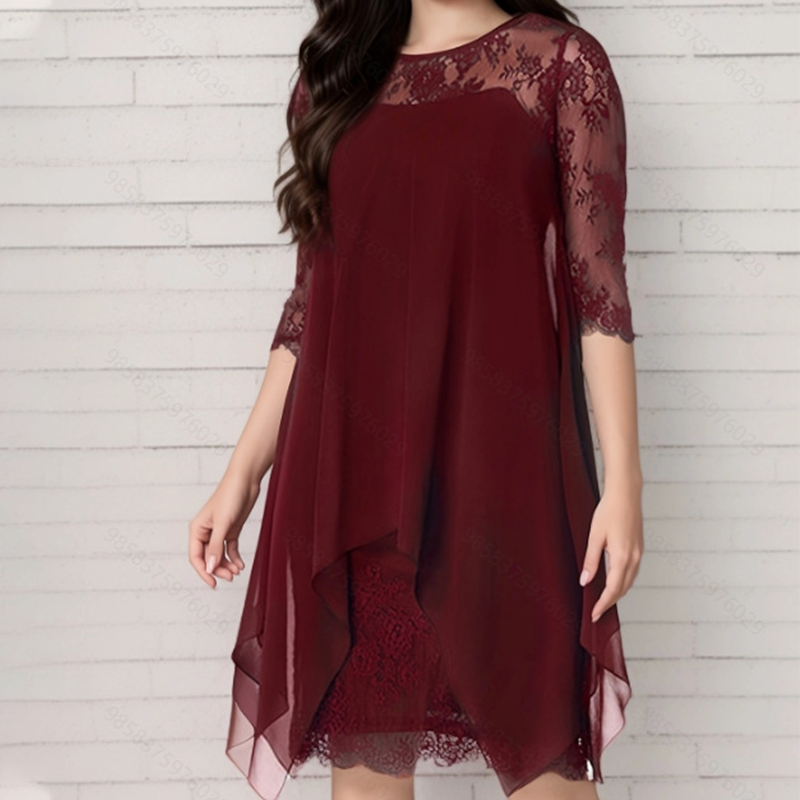 Vestit elegant de renda amb orllat asimètriu