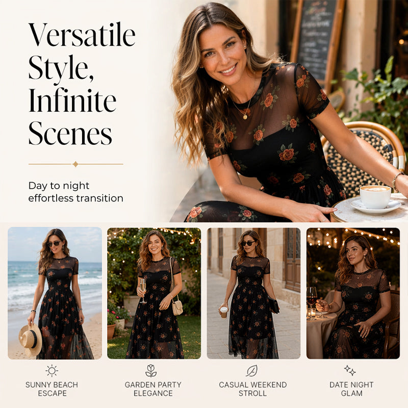 Abito lungo floreale in maglia da donna