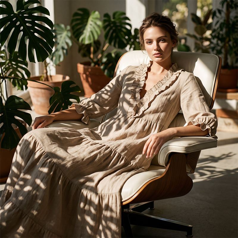 Vestit maxi d'escarapel·les amb coll en V per a dona