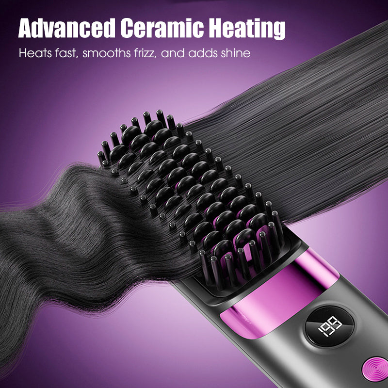 Peigne lissant sans fil 3-en-1 – lisse, démêle et boucle