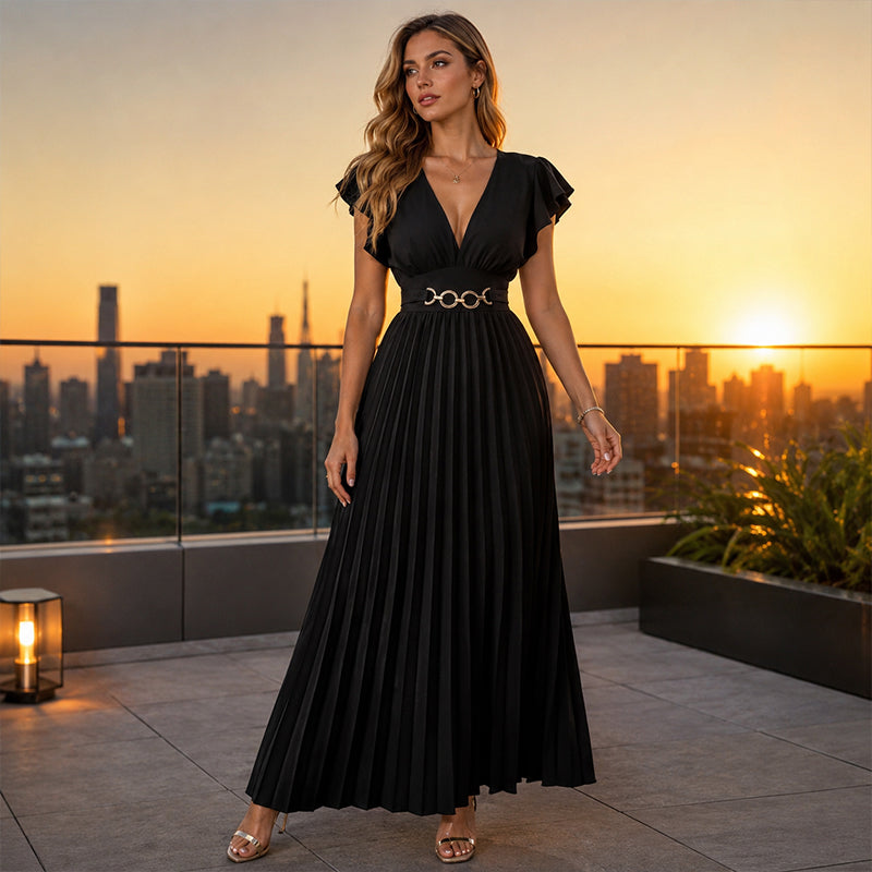 Vestit maxi plisset fluíd