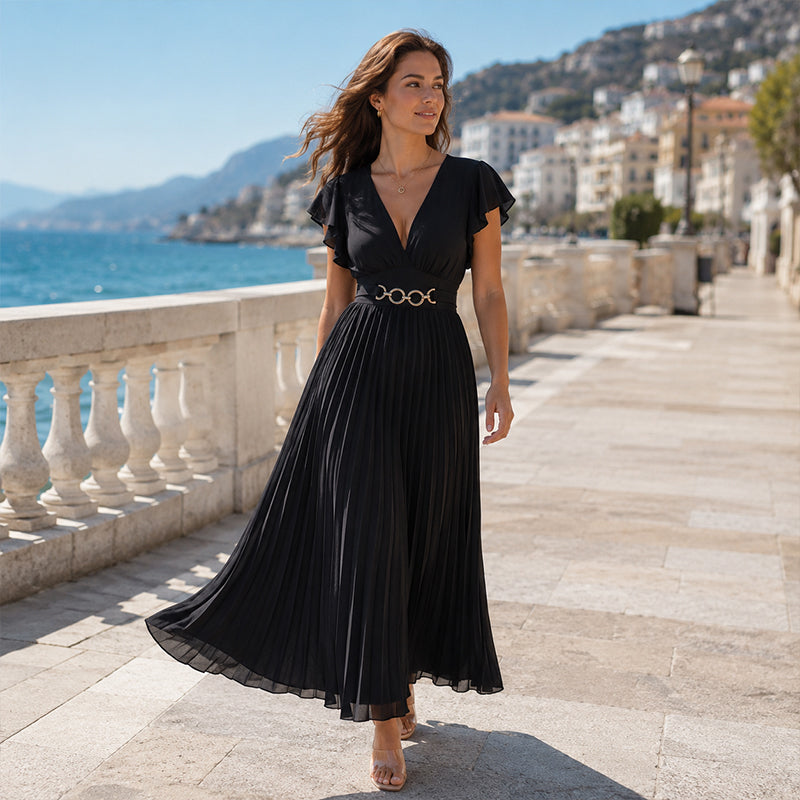 Vestit maxi plisset fluíd