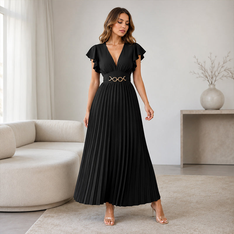 Vestit maxi plisset fluíd