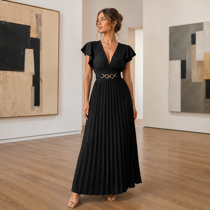 Vestit maxi plisset fluíd