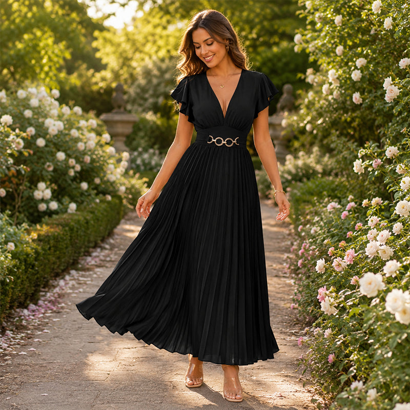 Vestit maxi plisset fluíd