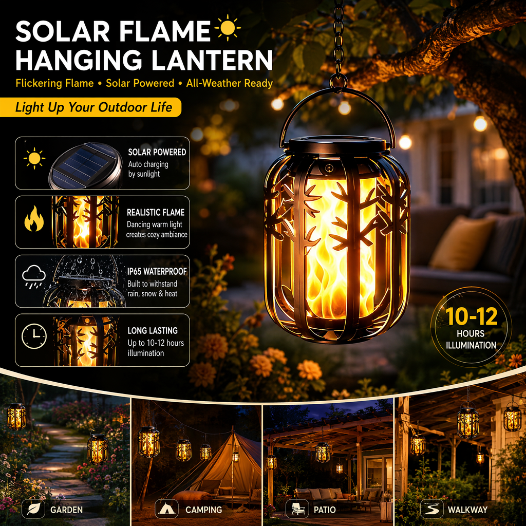 Lanterne solaire à flamme vacillante étanche et automatique