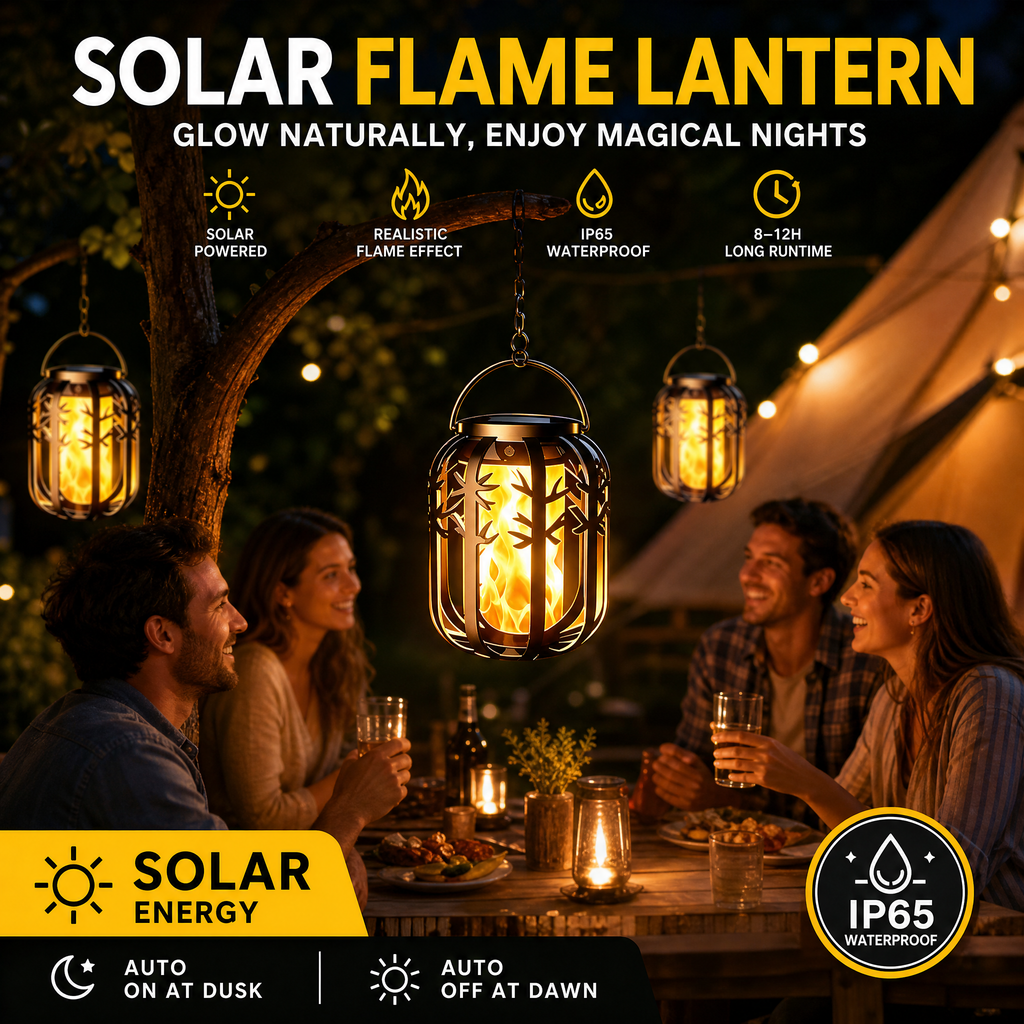 Lanterne solaire à flamme vacillante étanche et automatique