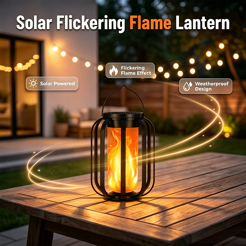 Lanterne solaire à flamme vacillante étanche et automatique