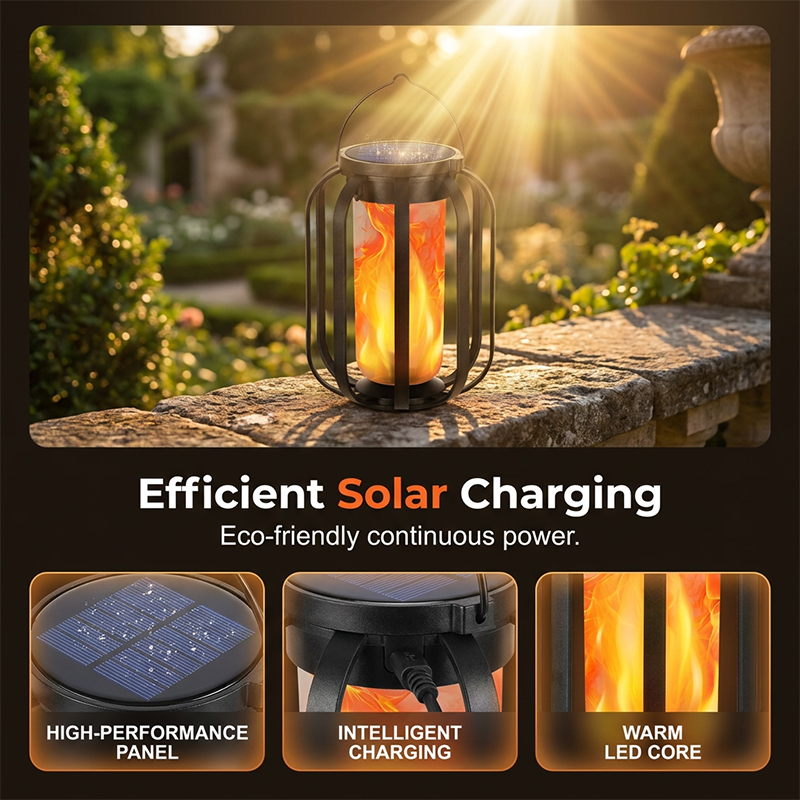 Lanterne solaire à flamme vacillante étanche et automatique