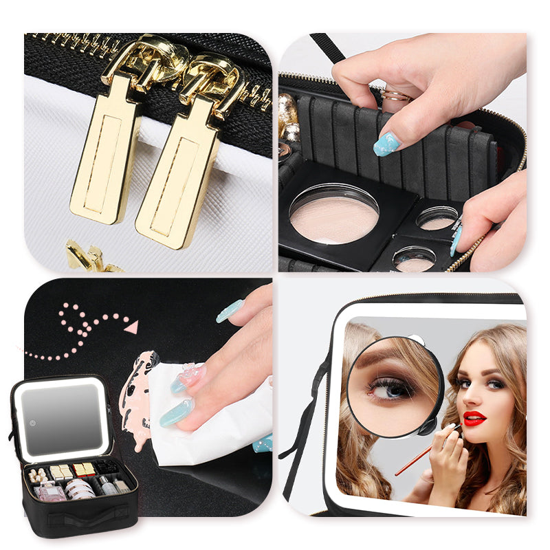 Trousse de maquillage portable avec miroir LED