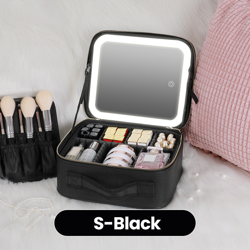 Trousse de maquillage portable avec miroir LED