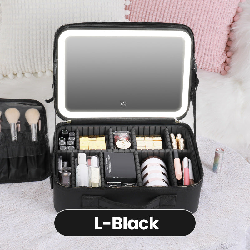 Trousse de maquillage portable avec miroir LED