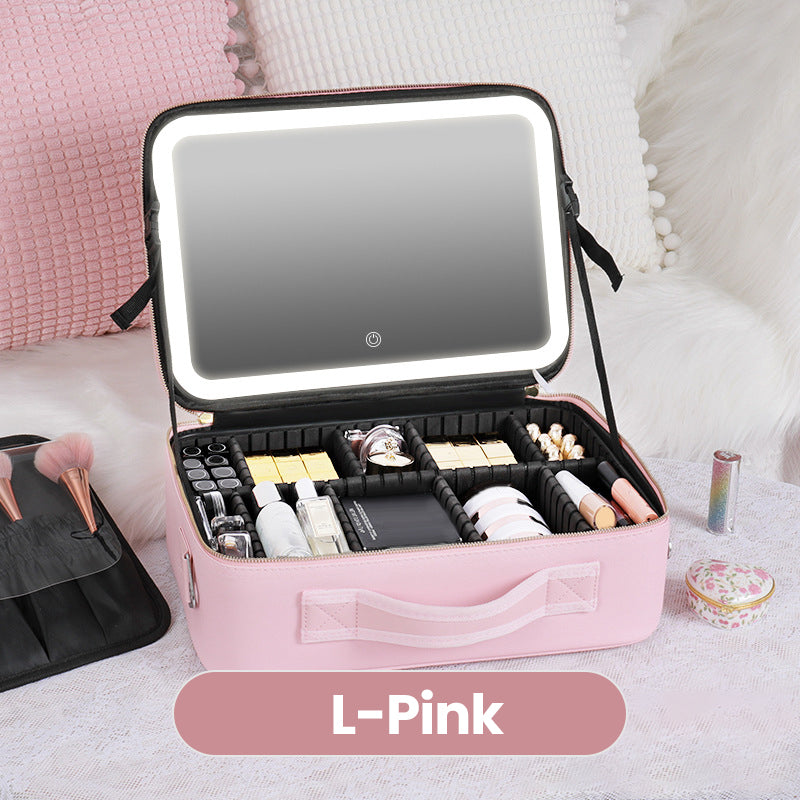 Trousse de maquillage portable avec miroir LED