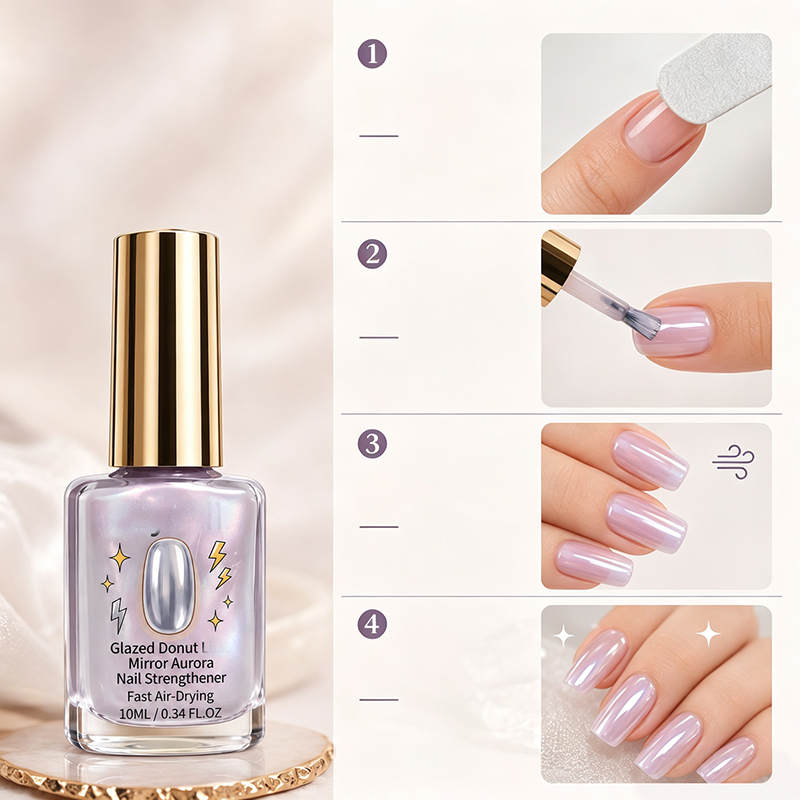 Endurecedor de uñas efecto espejo lila brillante