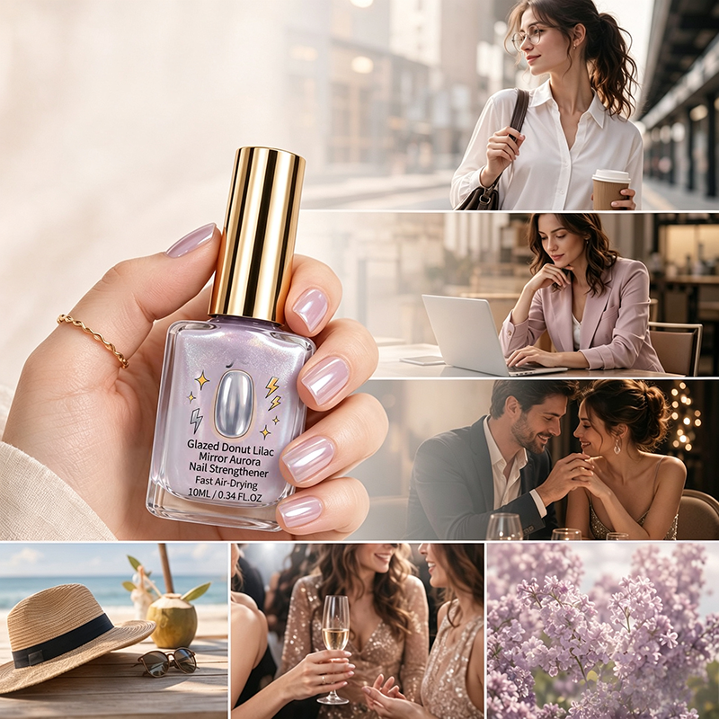 Durcisseur pour ongles effet miroir lilas brillant