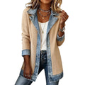 Chaqueta patchwork de mujer con solapas en contraste y punto de canalé