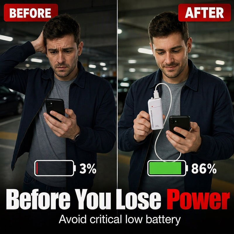 Cargador portátil de emergencia con pilas AA y linterna LED