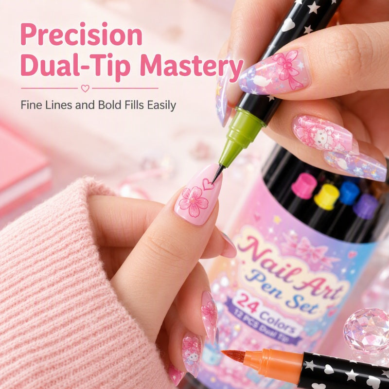 Set de 12 rotuladores de nail art de doble punta – 24 colores