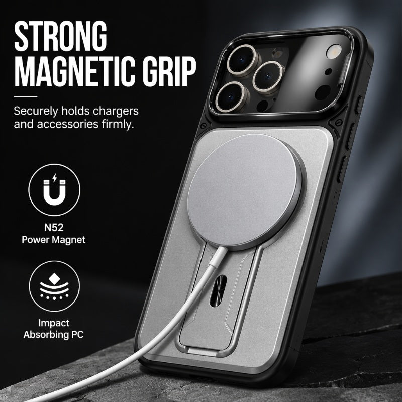 📱✨ Cover Magnetica con Protezione Pieghevole dell'Obiettivo e Supporto Invisibile – PC Opaco Premium, Potente Anello Magnetico, Design Sottile ed Elegante