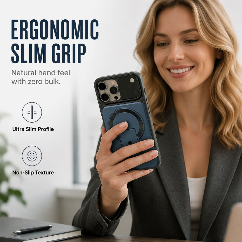 📱✨ Cover Magnetica con Protezione Pieghevole dell'Obiettivo e Supporto Invisibile – PC Opaco Premium, Potente Anello Magnetico, Design Sottile ed Elegante