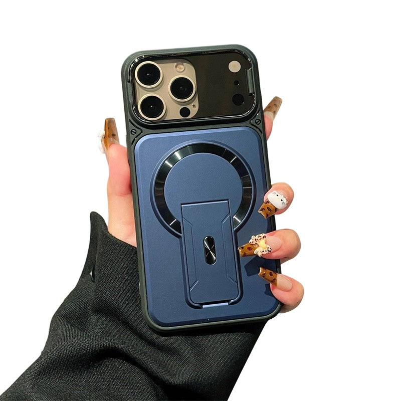 📱✨ Cover Magnetica con Protezione Pieghevole dell'Obiettivo e Supporto Invisibile – PC Opaco Premium, Potente Anello Magnetico, Design Sottile ed Elegante