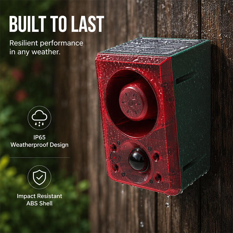 ☀️🚨 Luz de Alarma Solar de Seguridad – Sensor IR de Alta Sensibilidad, Altavoz de Alto Volumen, Grabación de Voz Personalizada, ABS Resistente – Para Exteriores 🏠🔔