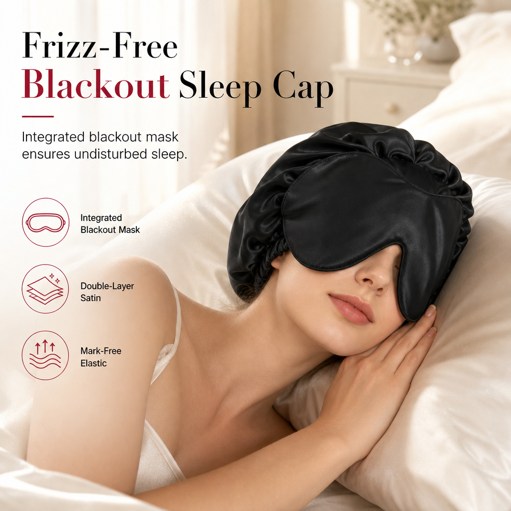 Bonnet de nuit en satin 2-en-1 pour femme avec masque occultant intégré