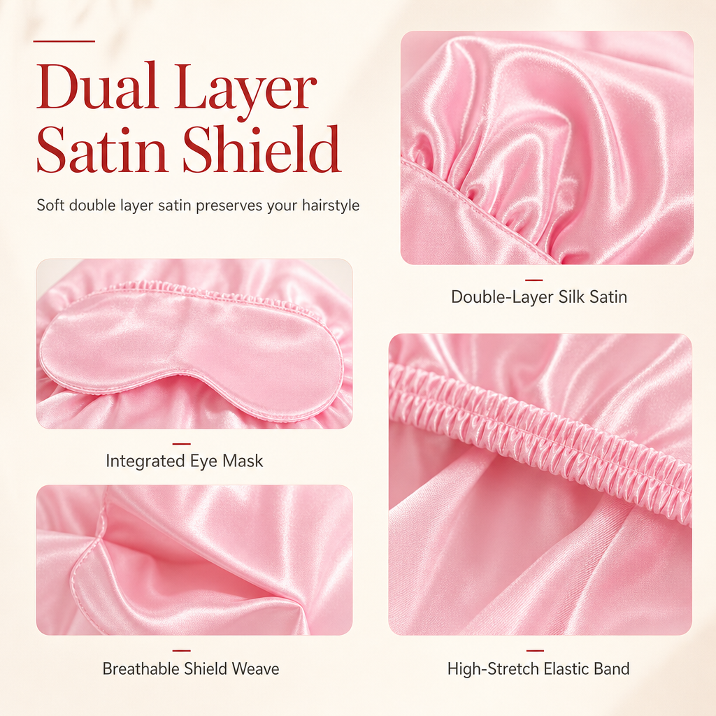 Bonnet de nuit en satin 2-en-1 pour femme avec masque occultant intégré