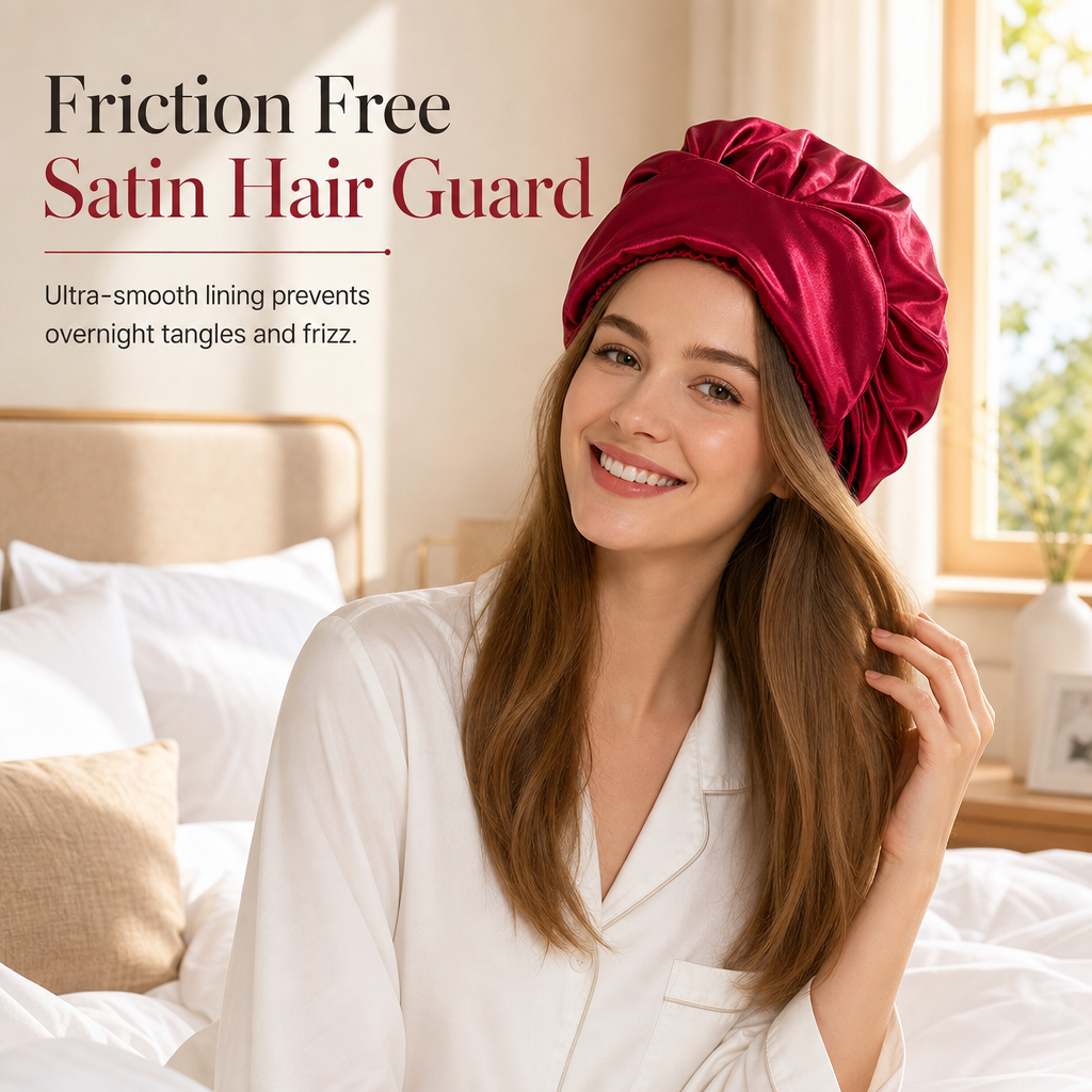 Bonnet de nuit en satin 2-en-1 pour femme avec masque occultant intégré