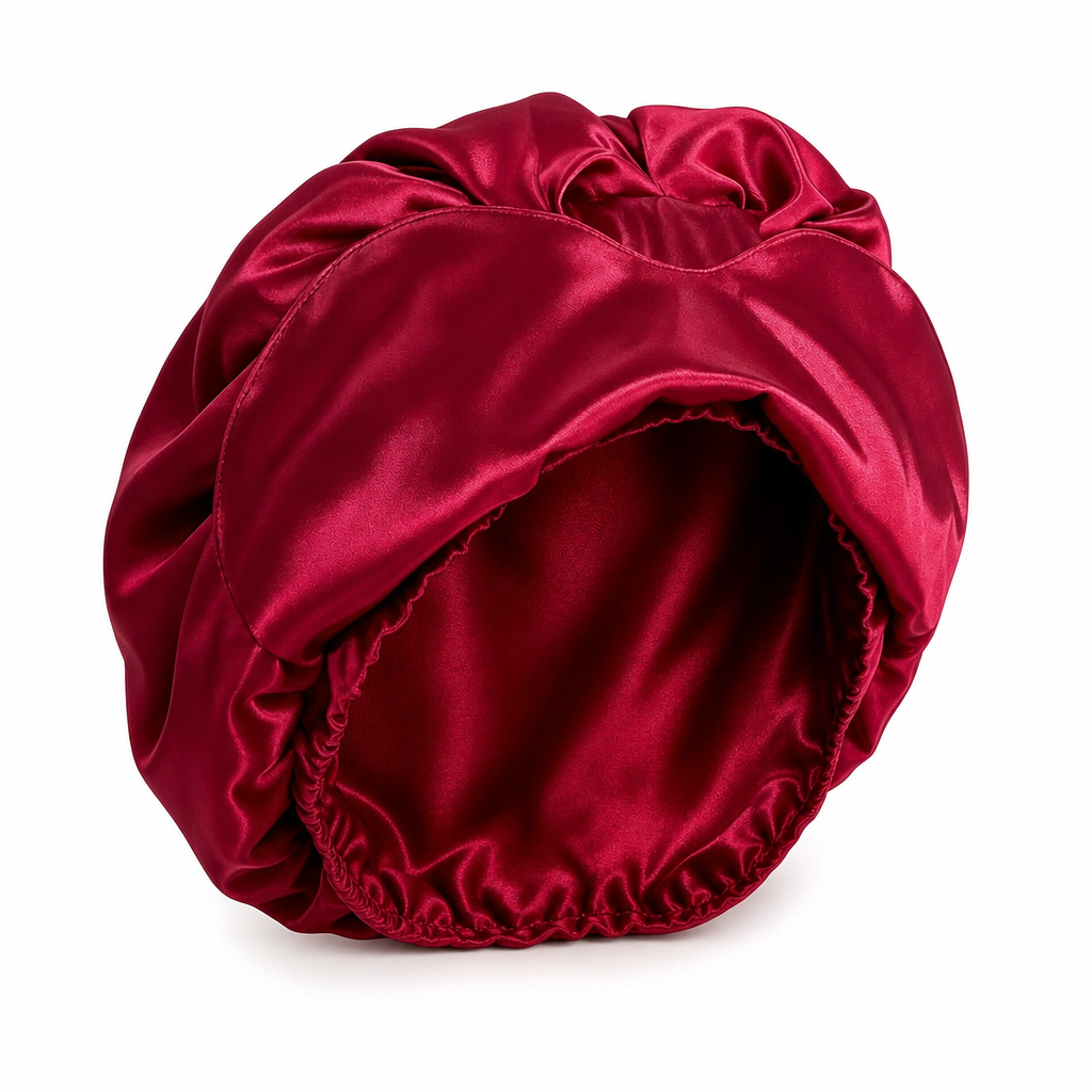 Bonnet de nuit en satin 2-en-1 pour femme avec masque occultant intégré