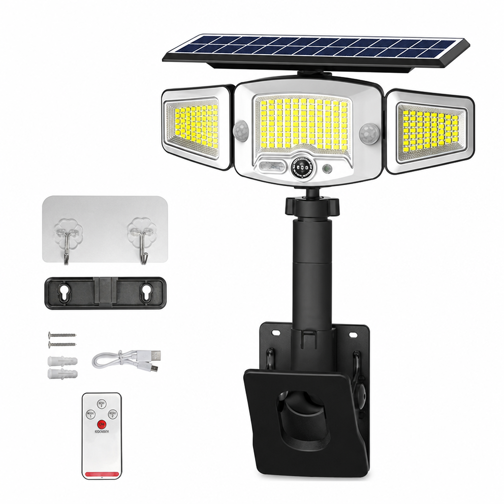 Lampe solaire à 3 têtes avec détecteur de mouvement