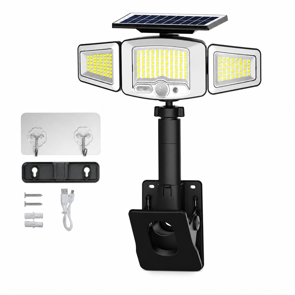 Lampe solaire à 3 têtes avec détecteur de mouvement
