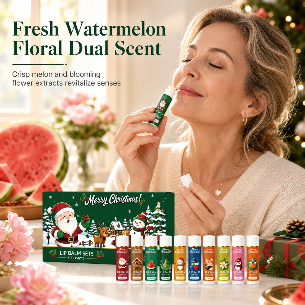 🎄 ¡50% DE DESCUENTO! Set de 10 Bálsamos Labiales Navideños