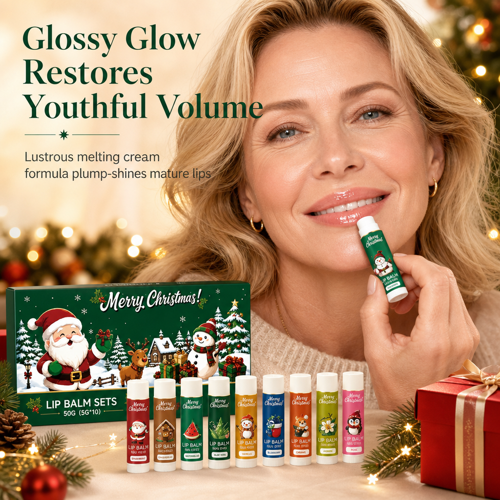 🎄 ¡50% DE DESCUENTO! Set de 10 Bálsamos Labiales Navideños