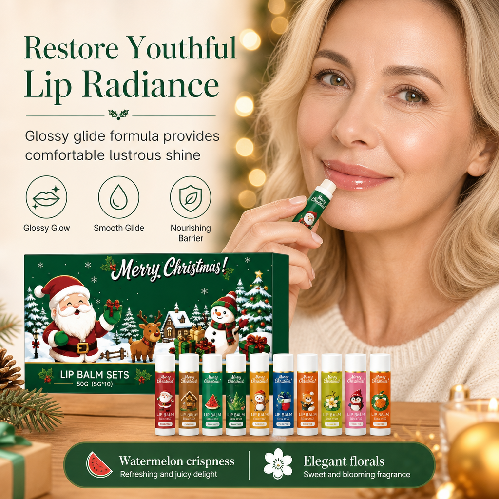 🎄 SCONTO DEL 50%! Set di 10 balsami labbra natalizi