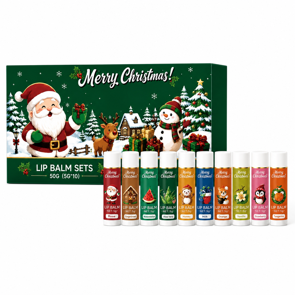 🎄 ¡50% DE DESCUENTO! Set de 10 Bálsamos Labiales Navideños