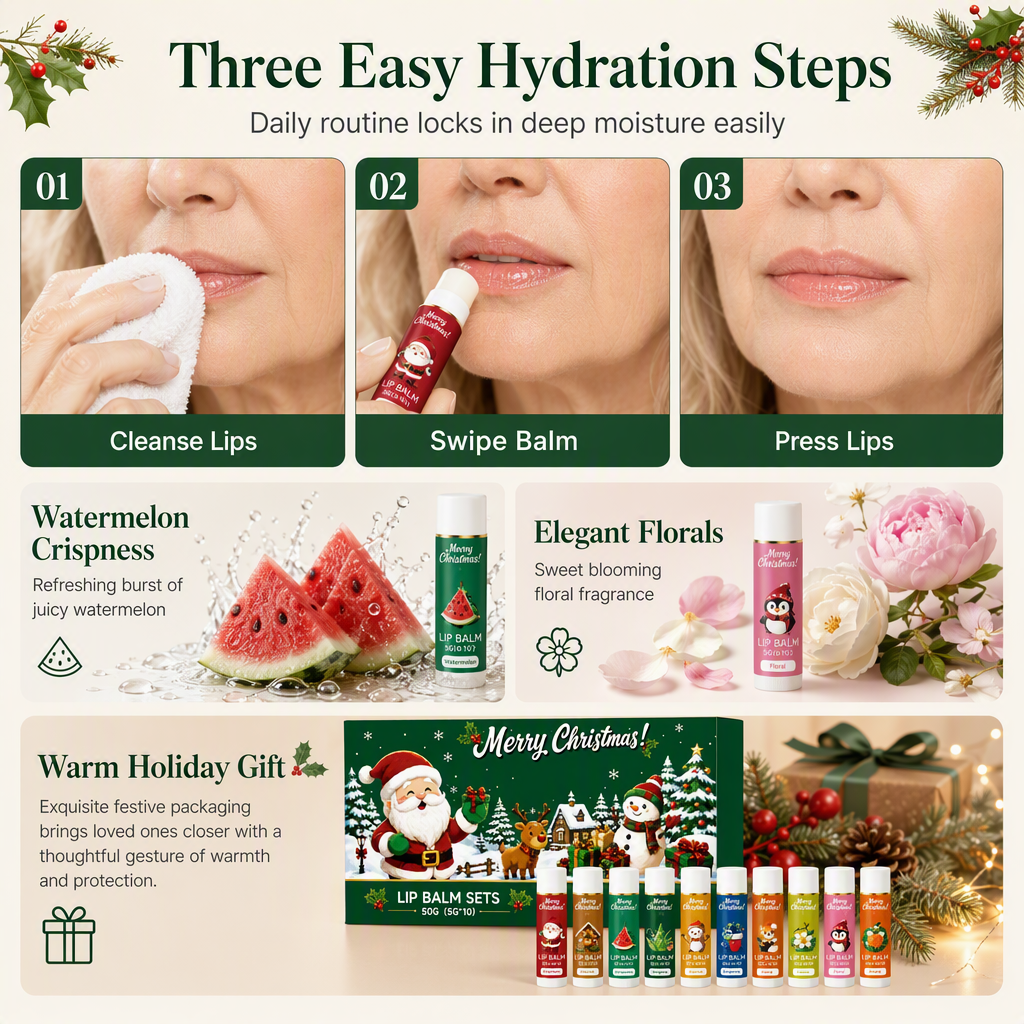 🎄 SCONTO DEL 50%! Set di 10 balsami labbra natalizi