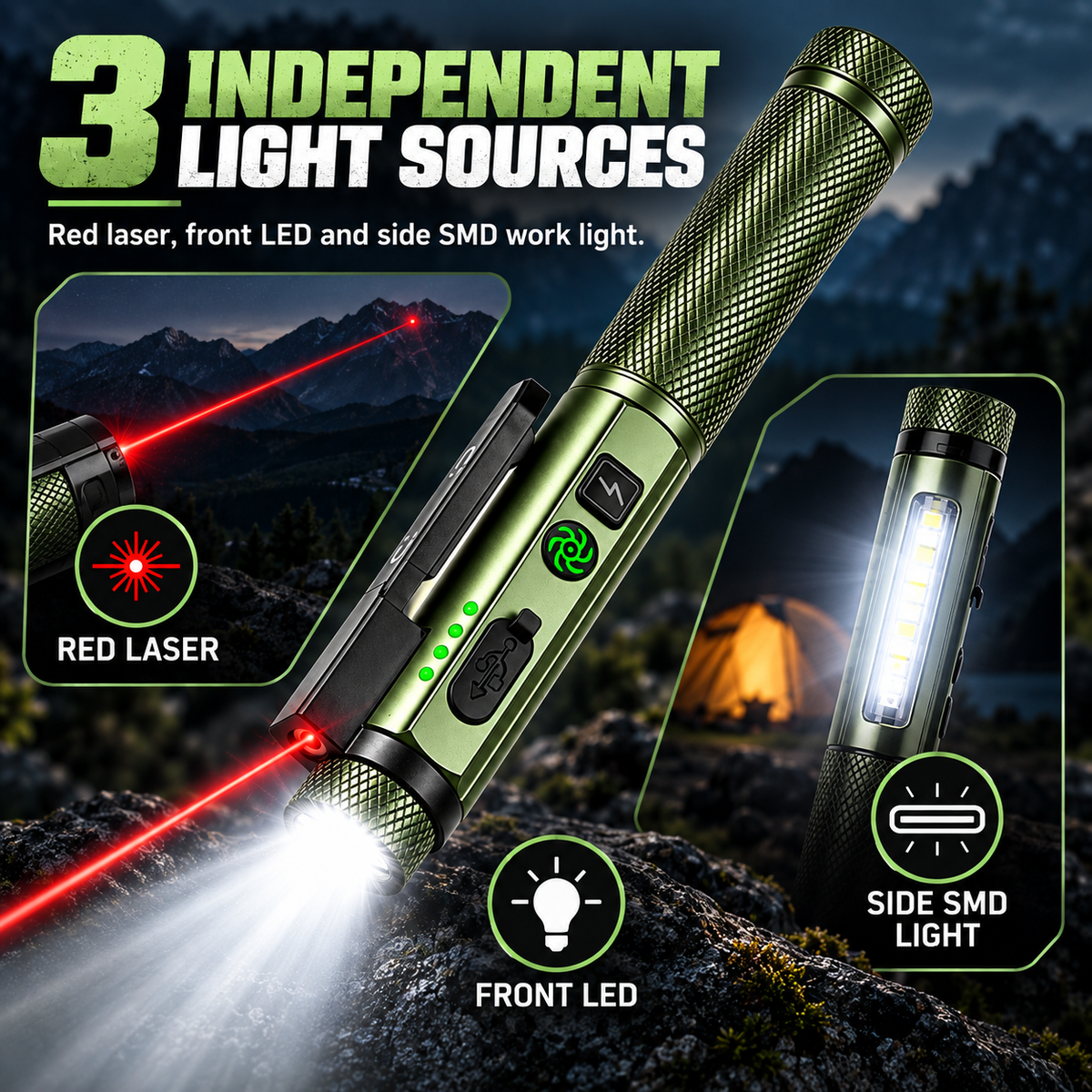 Lampe stylo LED avec laser rouge et base magnétique