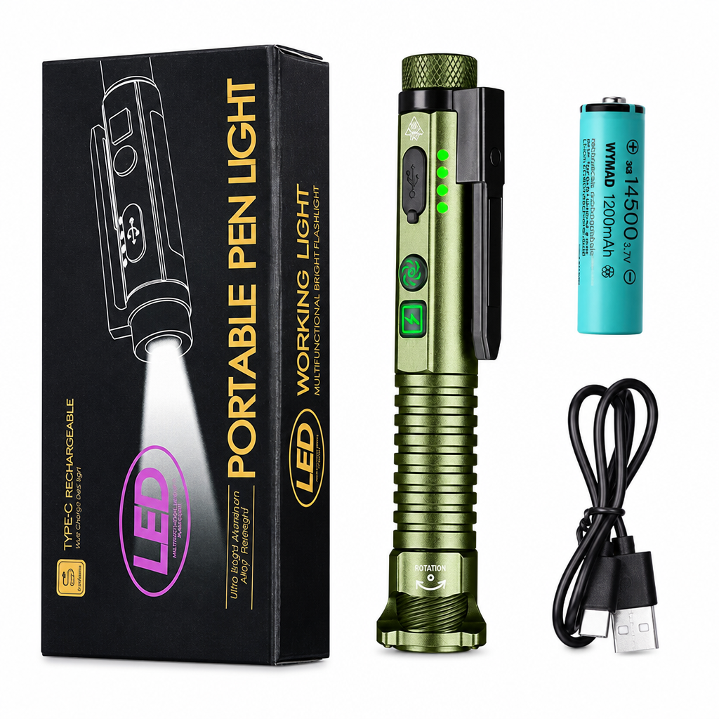 Lampe stylo LED avec laser rouge et base magnétique
