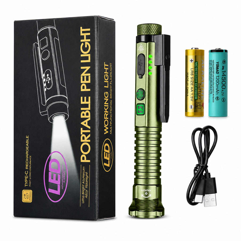 Lampe stylo LED avec laser rouge et base magnétique
