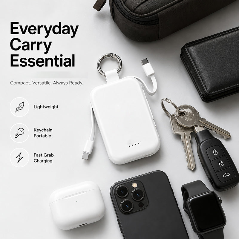 Ekstern 3-i-1 nøkkelbrikke-batteribank 2000 mAh