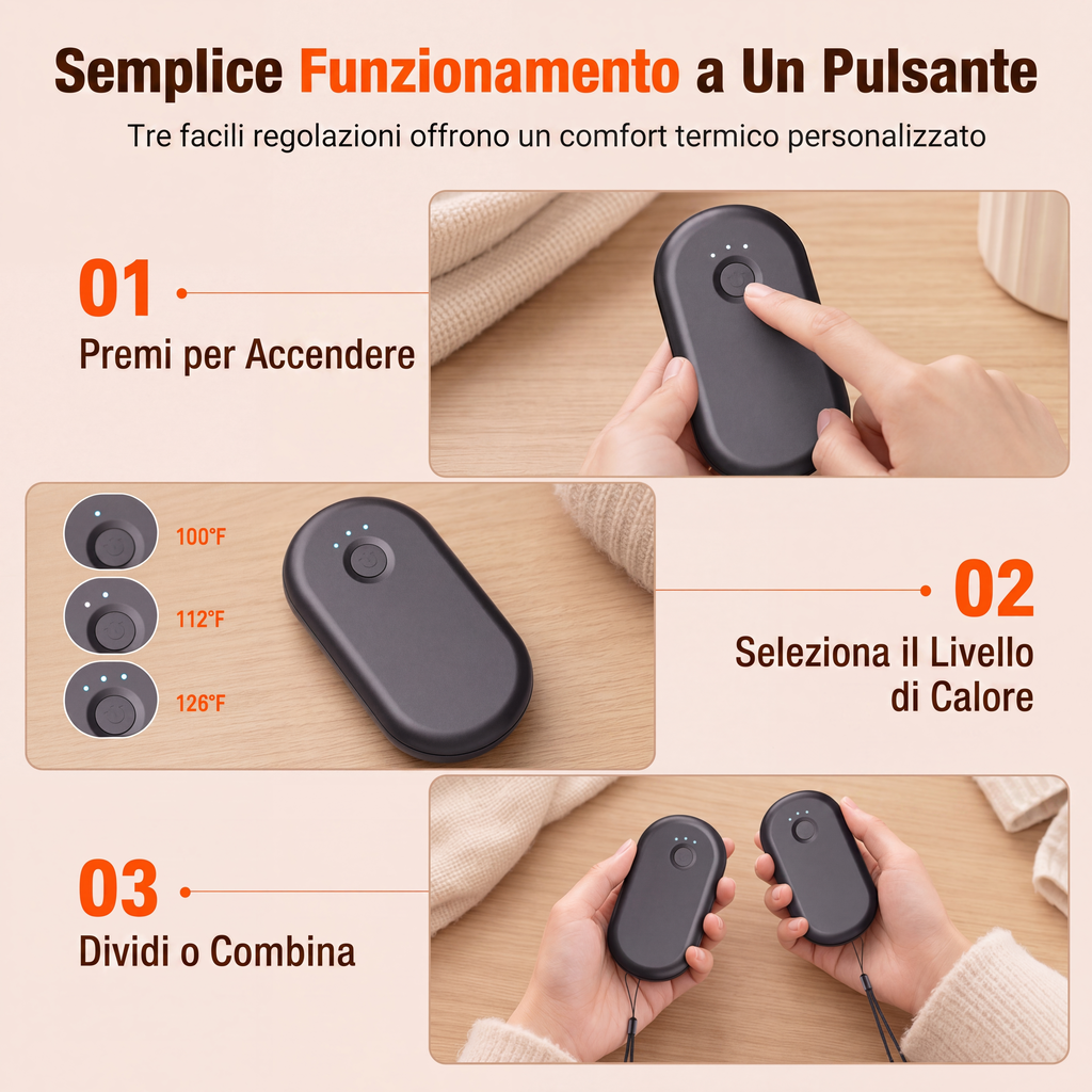 Chauffe-mains magnétique rechargeable USB 2 en 1 séparable
