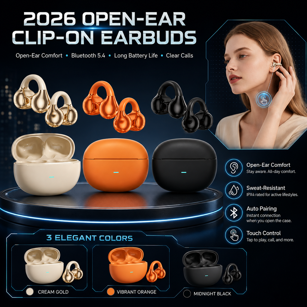 Åpne klips-hodetelefoner med Bluetooth 5.4