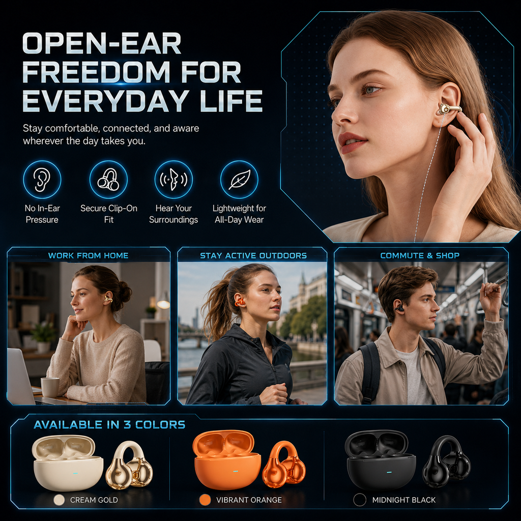 Åpne klips-hodetelefoner med Bluetooth 5.4