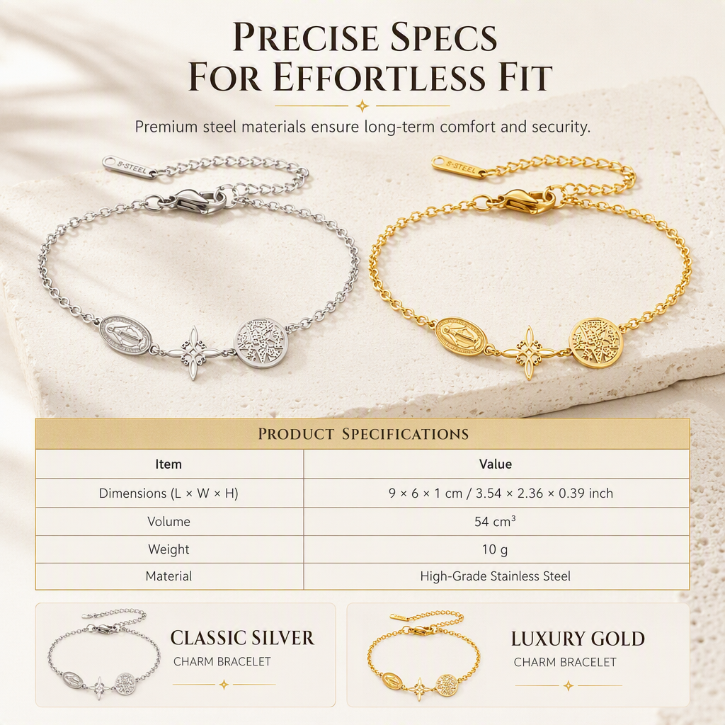 Polsera ajustable d'acer amb pendents de creu, pentagrama i nus