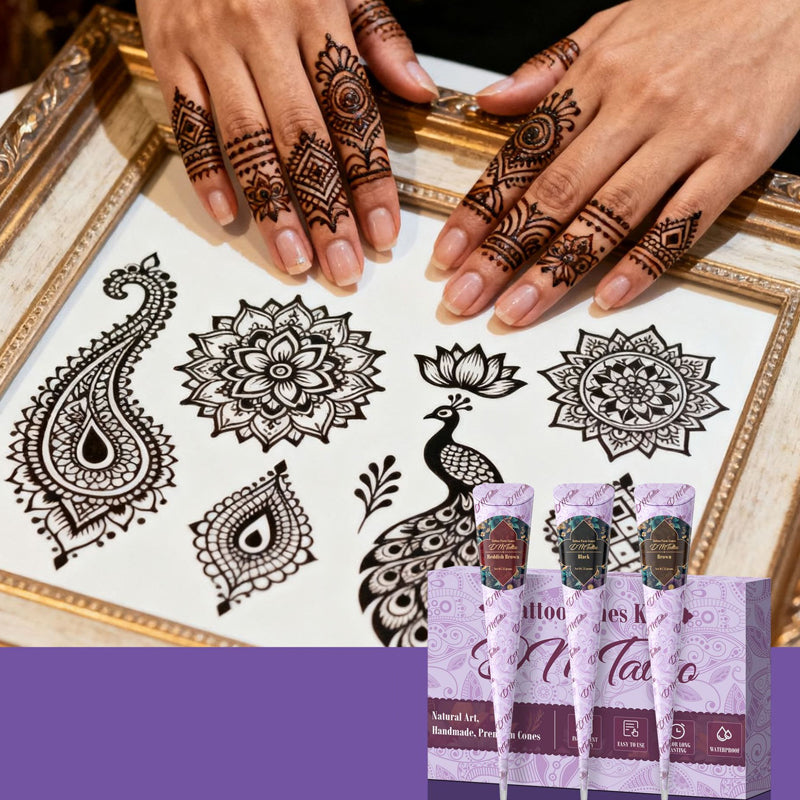 🎨 Kit complet de tatuatge de henna de 3 colors