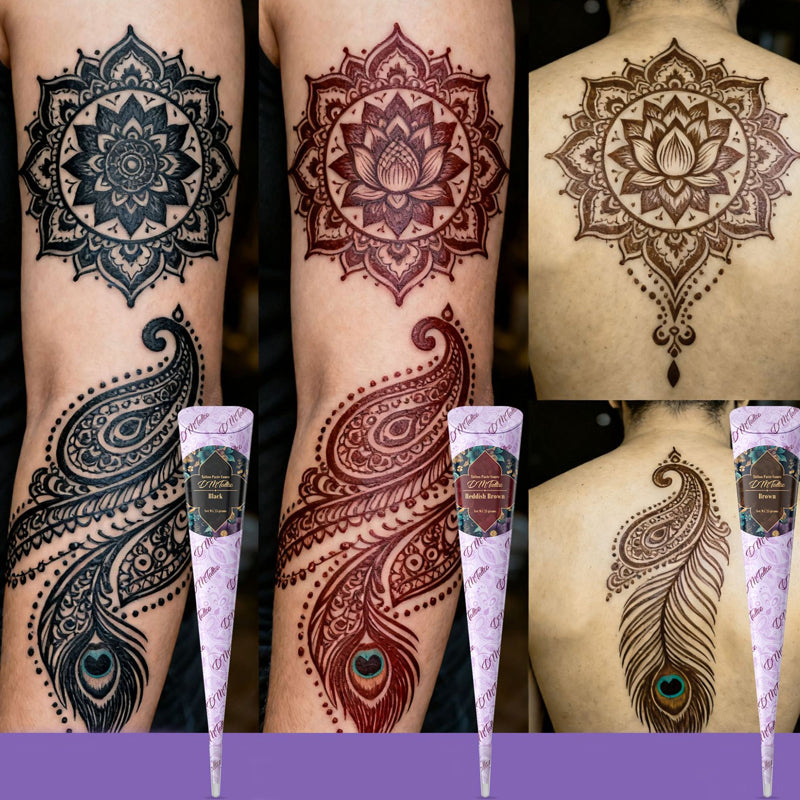 🎨 Kit complet de tatuatge de henna de 3 colors